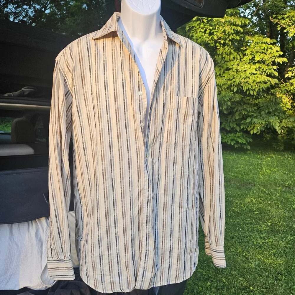 Zanella Henry Italy Made Brown Beige Striped Cotton Long Sleeve Button Shirt XL